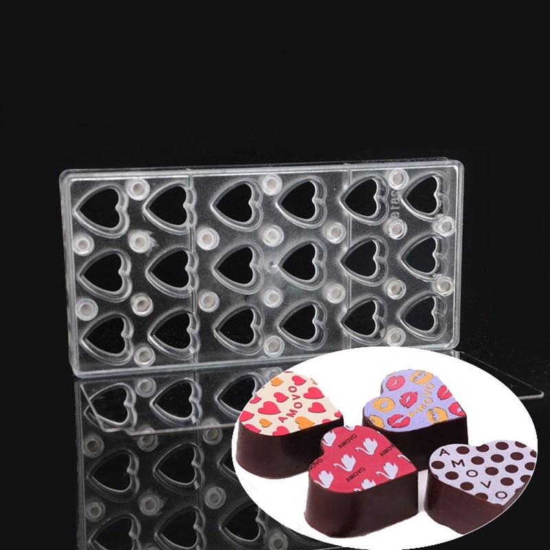 GRAINRAIN Chocolate Transfer Sheet Mold Polycarbonate Chocolate Mold DIY Handmade Chocolate Magnetic Chocolate Mold Candy Mould Heart Shaped (19325) - Image 2
